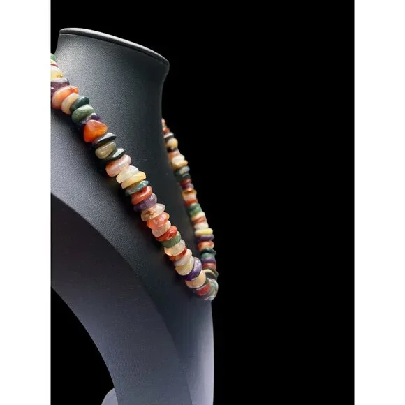 Colorful Gem Stone Beaded Necklace With Clasp Closure - Beach & Nature-Inspired - Picture 4 of 5